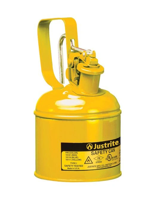 1 Quart Steel Safety Can for Diesel, Type I, Flame Arrester, Trigger-Handle, Yellow - 10111