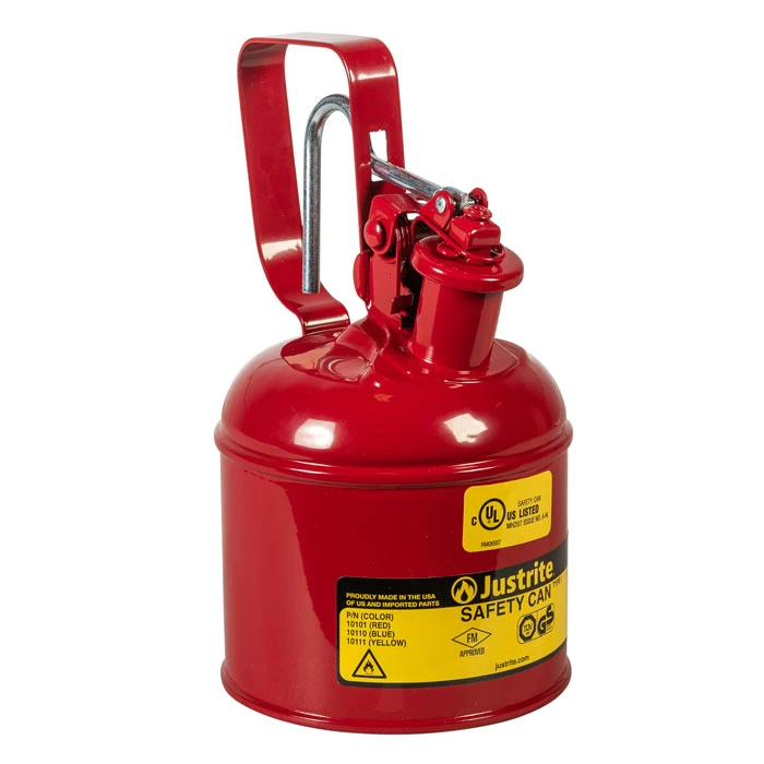 1 Quart Steel Safety Can for Flammables, Type 1, Flame Arrester, Trigger-Handle, Red - 10101