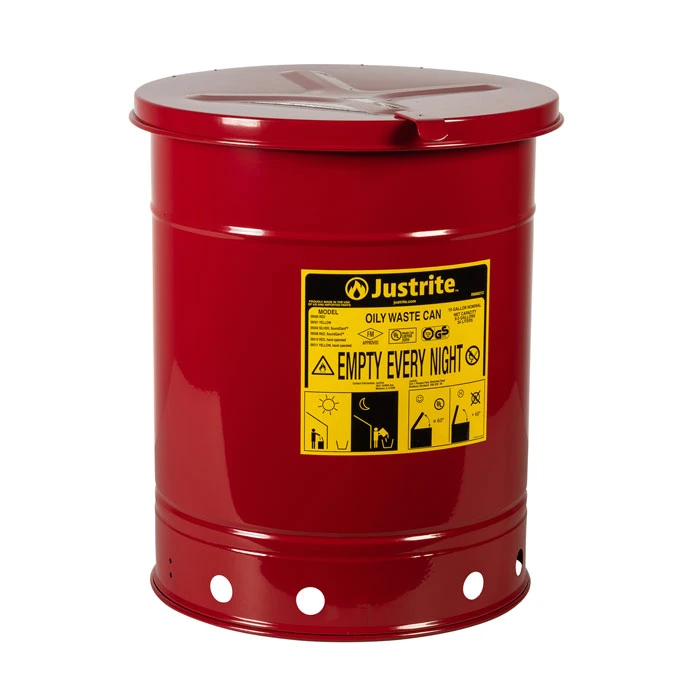 10 Gallon, Oily Waste Can, Hand Operated Cover, Red - 09310