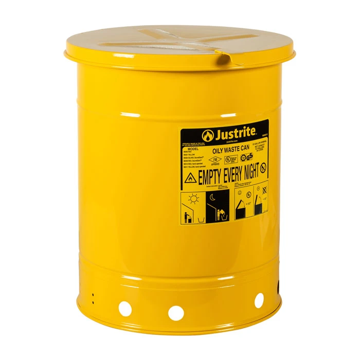 10 Gallon, Oily Waste Can, Hand Operated Cover, Yellow - 09311