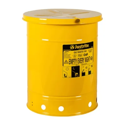 10 Gallon, Oily Waste Can, Hand Operated Cover, Yellow