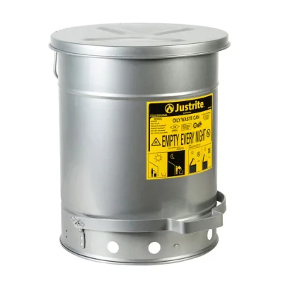 10 Gallon, Oily Waste Can, Hands-Free, Self-Closing Cover, SoundGard™, Silver