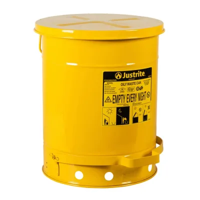 10 Gallon, Oily Waste Can, Hands-Free, Self-Closing Cover, Yellow