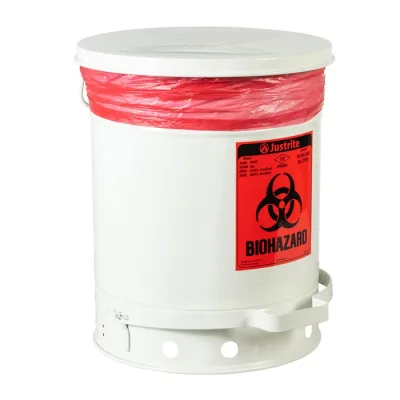 10 Gallon Steel Biohazard Waste Can, Foot-Operated Self-Closing, SoundGard™ Cover, White