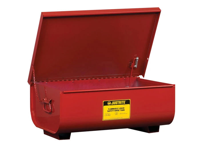 11 Gallon Rinse Tank, Benchtop, Lift-And-Latch Cover with Fusible Link, Drain Plug, Steel, Red - 27311