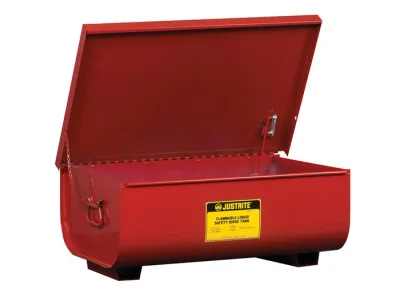 11 Gallon Rinse Tank, Benchtop, Lift-And-Latch Cover with Fusible Link, Drain Plug, Steel, Red