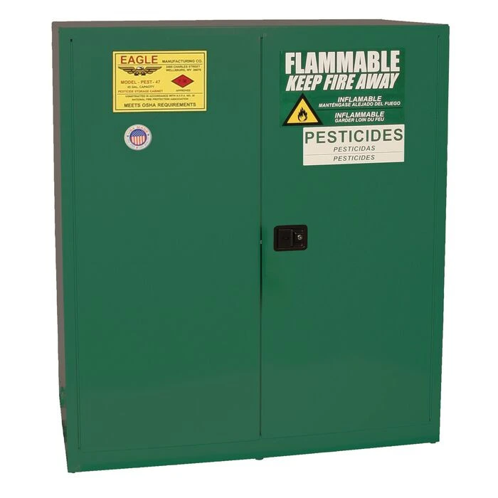 110 Gallon, 2 drum, Vertical, 1 Shelf, 2 Door, Manual Close, Pesticide Safety Cabinet, Green- PEST1955X
