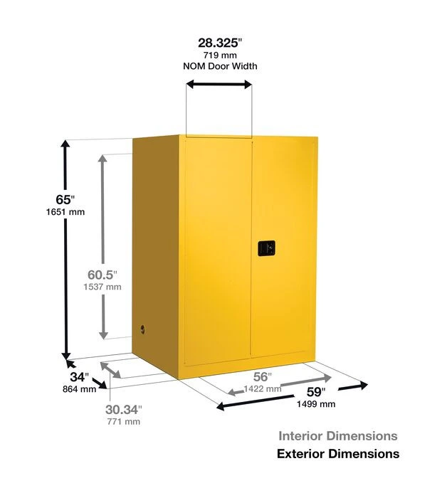 110 Gallon, 2 drum Vertical, 1 Shelf, 2 Doors, Manual Close, Flammable Cabinet with drum Rollers, Sure-Grip® EX, White - 899165