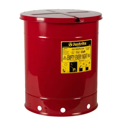 14 Gallon, Oily Waste Can, Hand-Operated Cover, Red
