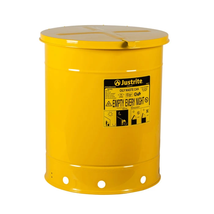 14 Gallon, Oily Waste Can, Hand-Operated Cover, Yellow - 09511