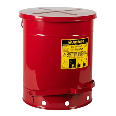 14 Gallon, Oily Waste Can, Hands-Free, Self-Closing Cover, SoundGard™, Red