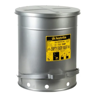 14 Gallon, Oily Waste Can, Hands-Free, Self-Closing Cover, SoundGard™, Silver