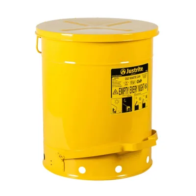 14 Gallon, Oily Waste Can, Hands-Free, Self-Closing Cover, Yellow
