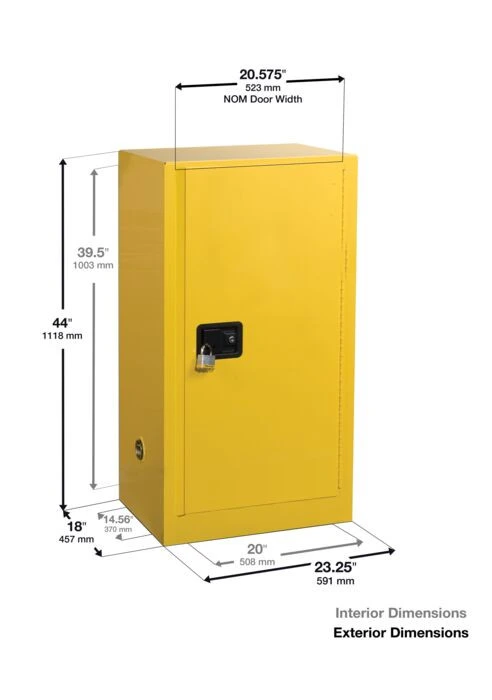 15 Gallon, 2 Shelves, 1 Door, Self-Close, US Navy Flammable Cabinet, Yellow – 8915207
