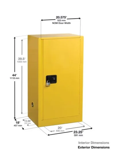 15 Gallon, 2 Shelves, 1 Door, Self-Close, US Navy Flammable Cabinet, Yellow