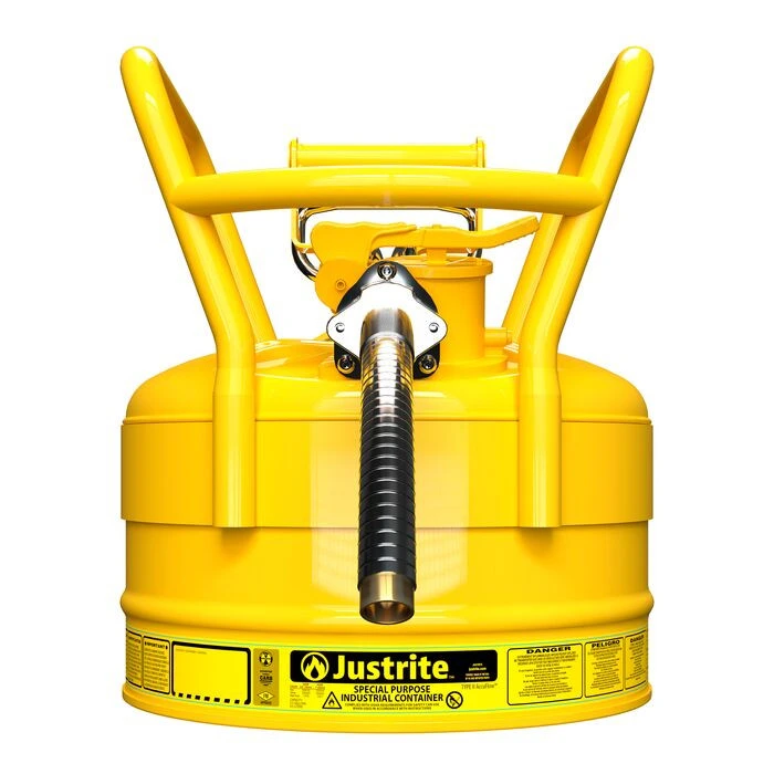 2.5 Gallon, 1" Metal Hose, Roll Bars, DOT Transport Steel Safety Can for Diesel, Type II, Accuflow™, Yellow - 7325230