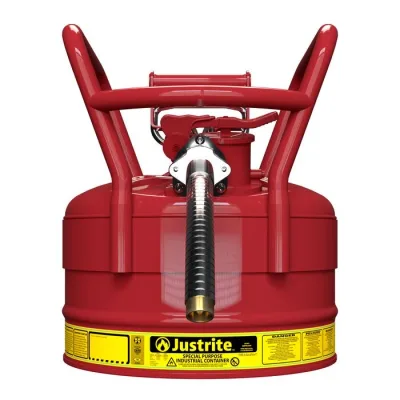 2.5 Gallon, 1" Metal Hose, Roll Bars, DOT Transport Steel Safety Can for Flammables, Type II, Accuflow™, Red