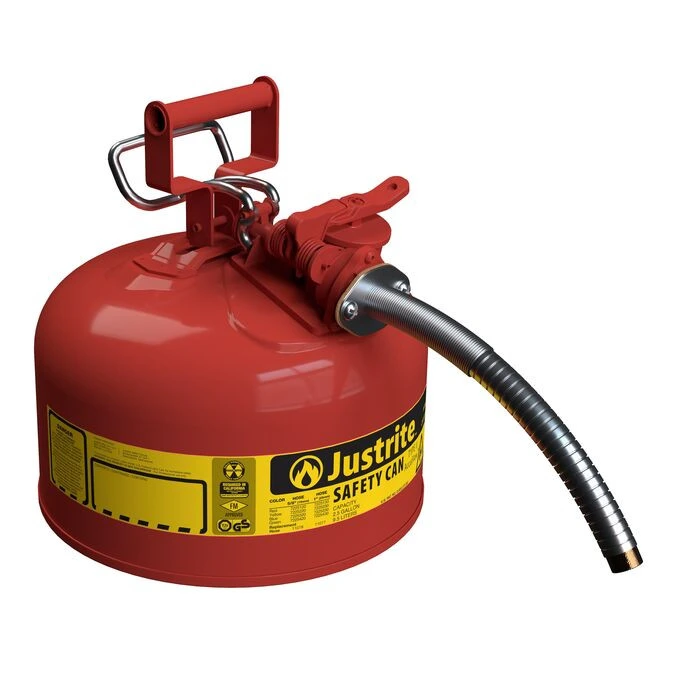 2.5 Gallon, 1" Metal Hose, Steel Safety Can for Flammables, Type II, AccuFlow™, Red - 7225130