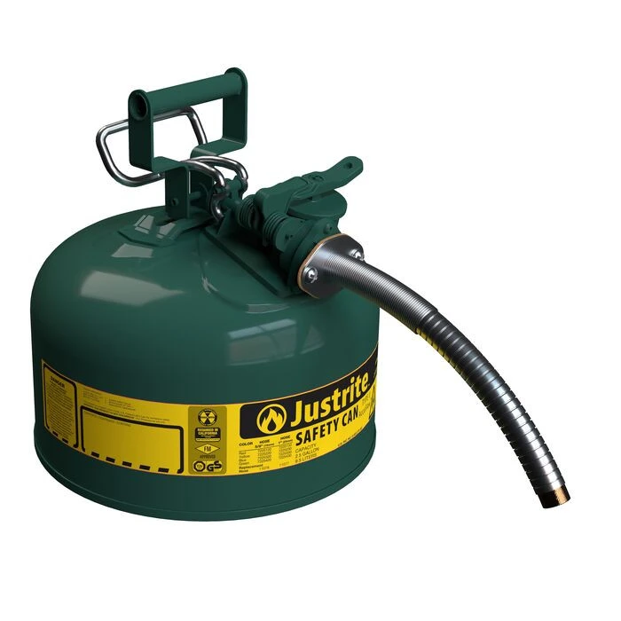 2.5 Gallon, 1" Metal Hose, Steel Safety Can for Oil, Type II, AccuFlow™, Green - 7225430