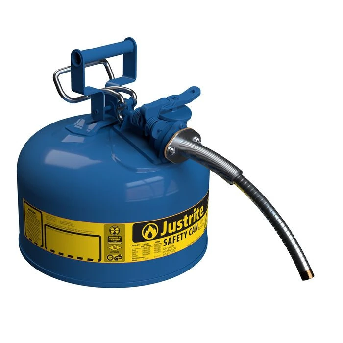 2.5 Gallon, 5/8" Metal Hose, Steel Safety Can for Kerosene, Type II, AccuFlow™, Blue - 7225320