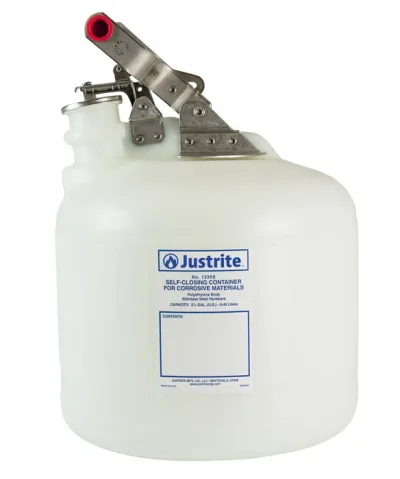 2.5 Gallon Polyethylene Safety Container for Corrosives/Acids, Self-Close Cap, White