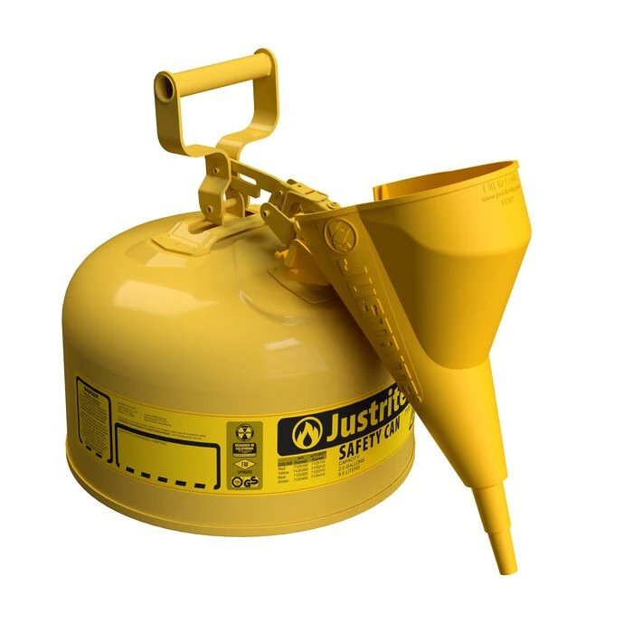 2.5 Gallon Steel Safety Can for Diesel, Type I, Funnel, Flame Arrester, Yellow - 7125210