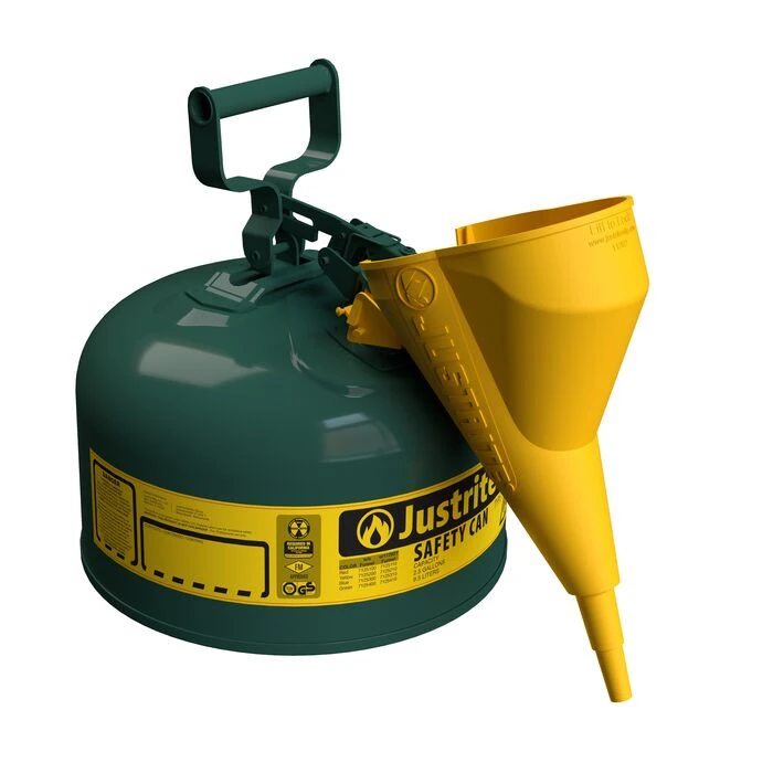 2.5 Gallon Steel Safety Can for Oil, Type I, Funnel, Flame Arrester, Green - 7125410