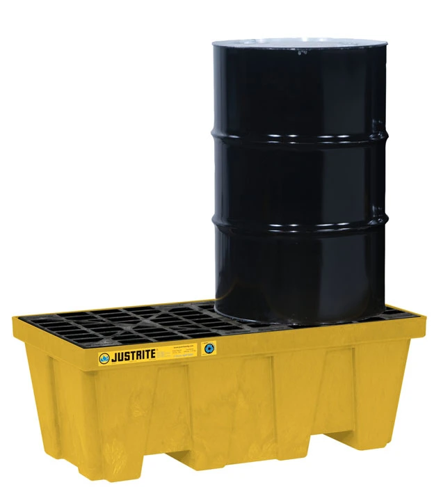 2 drum Plastic Pallet, In-Line, with Drain, EcoPolyBlend™, Yellow - 28624