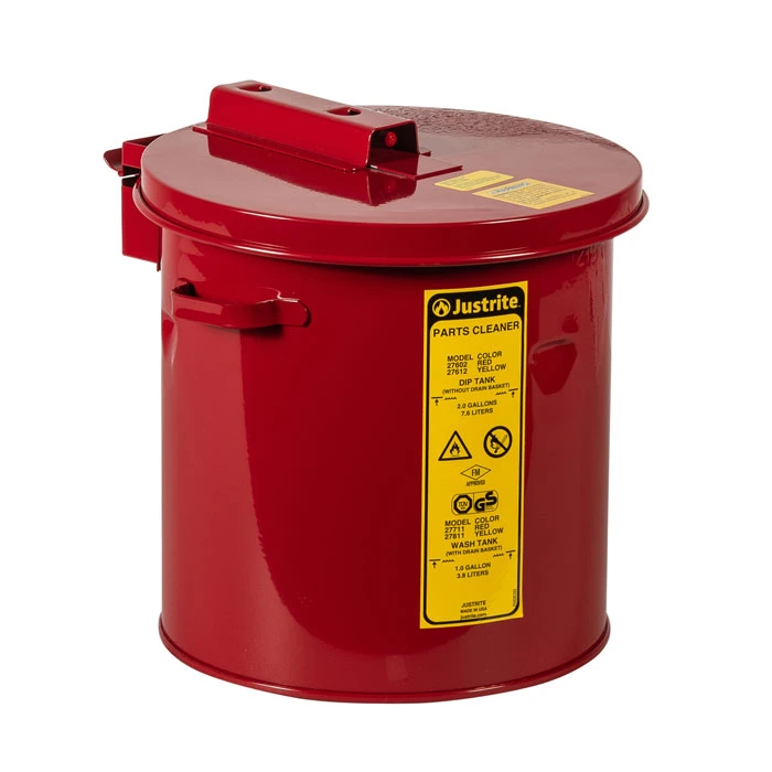 2 Gallon Dip Tank for Cleaning Parts, Manual Cover with Fusible Link, Steel, Red - 27602