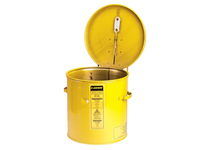 2 Gallon Dip Tank for Cleaning Parts, Manual Cover with Fusible Link, Steel, Yellow - 27612