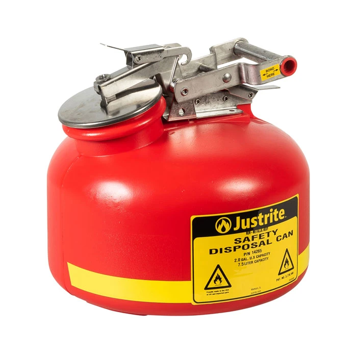 2 Gallon, Polyethylene Safety Can for Liquid Disposal, Built-In Fill Gauge, Red - 14265