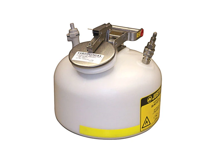 2 Gallon, Polypropylene Quick-Disconnect Disposal Safety Can, Round, In-Flow, Polypropylene or Stainless Steel Fittings, White - 12165