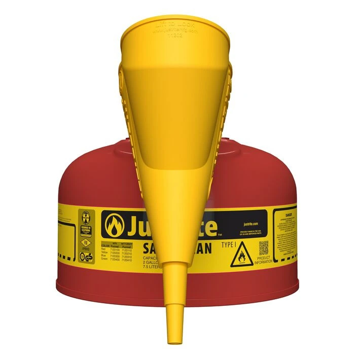 2 Gallon Steel Safety Can for Flammables, Type I, Funnel, Flame Arrester, Red - 7120110