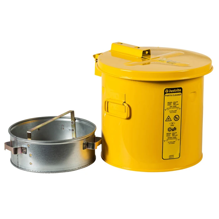 2 Gallon, Wash Tank with Basket for Small Parts Cleaning, Self-Close Cover with Fusible Link, Steel, Red - 27712