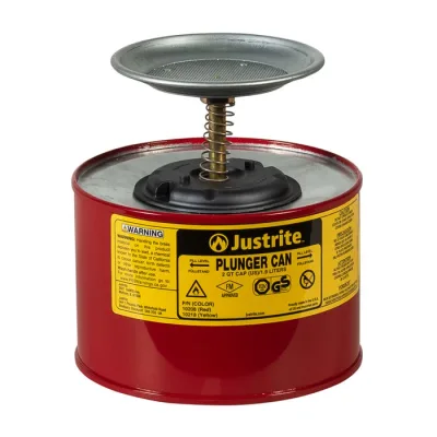 2 Quart Steel Plunger Dispensing Can, Perforated Pan Screen Serves as Flame Arrester, Red