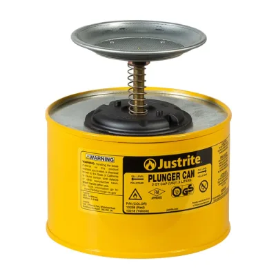 2 Quart Steel Plunger Dispensing Can, Perforated Pan Screen Serves as Flame Arrester, Yellow