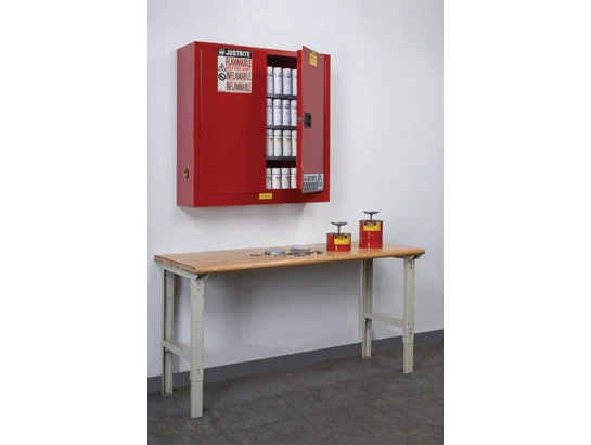 20 Gallon, 3 Shelves, 2 Doors, Manual Close, Wall Mount Aerosol Can and Paint Safety Cabinet, Sure-Grip® EX, Red - 8934016