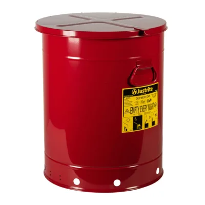 21 Gallon, Oily Waste Can, Hand-Operated Cover, Red