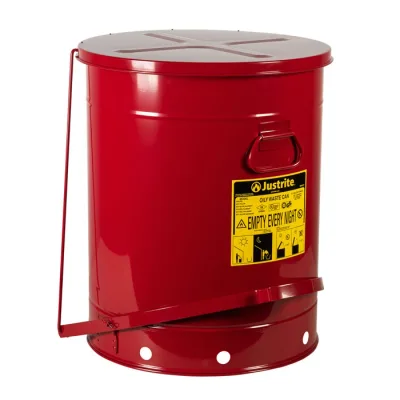 21 Gallon, Oily Waste Can, Hands-Free, Self-Closing Cover, Red
