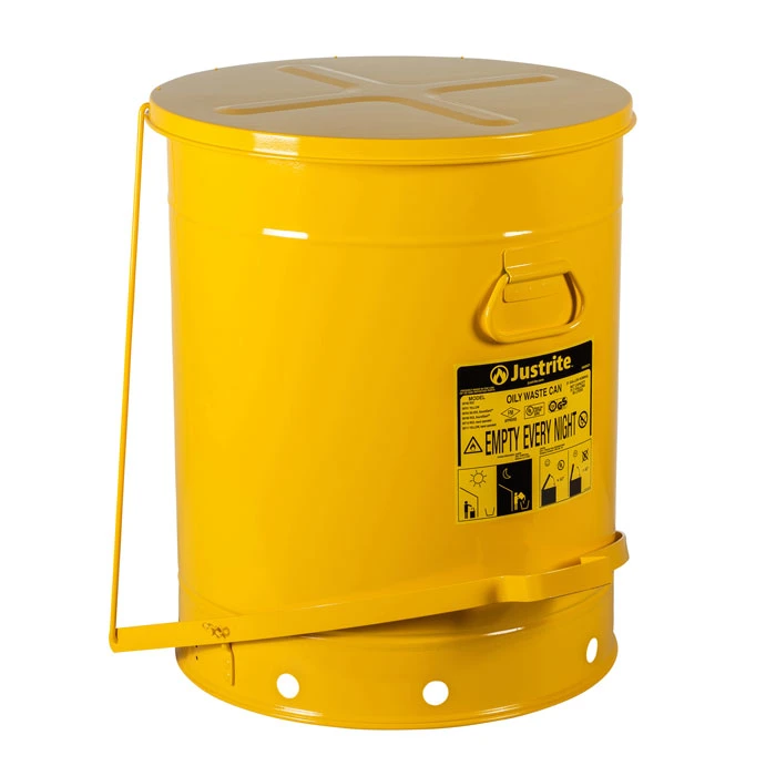 21 Gallon, Oily Waste Can, Hands-Free, Self-Closing Cover, Yellow - 09701