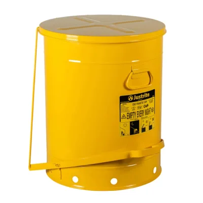 21 Gallon, Oily Waste Can, Hands-Free, Self-Closing Cover, Yellow