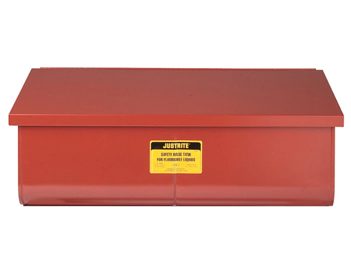 22 Gallon Rinse Tank, Benchtop, Lift-And-Latch Cover with Fusible Link, Drain Plug, Steel, Red - 27322