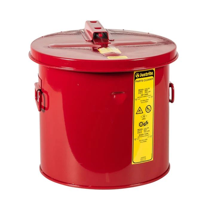3.5 Gallon Dip Tank for Cleaning Parts, Manual Cover with Fusible Link, Steel, Red - 27603