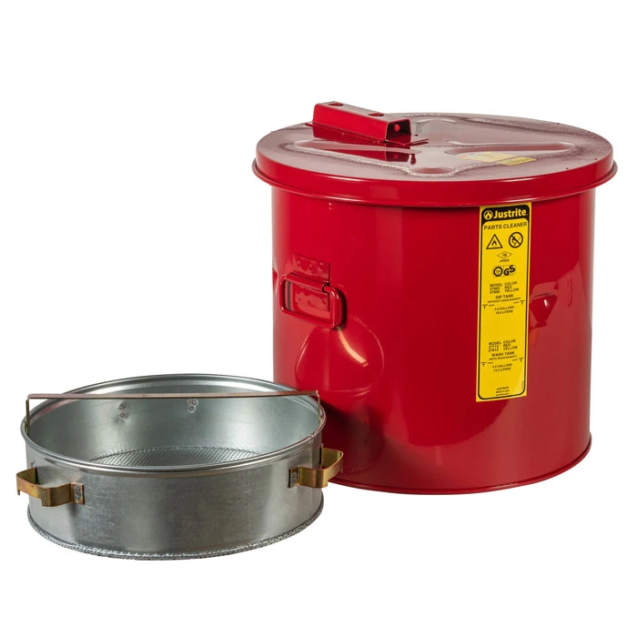 3.5 Gallon, Wash Tank with Basket for Small Parts Cleaning, Self-Close Cover with Fusible Link, Steel, Yellow - 27813