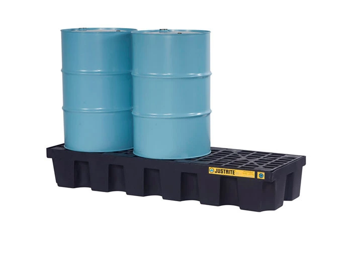 3 drum Plastic Pallet, In-Line, with Drain, EcoPolyBlend™, Black - 28629