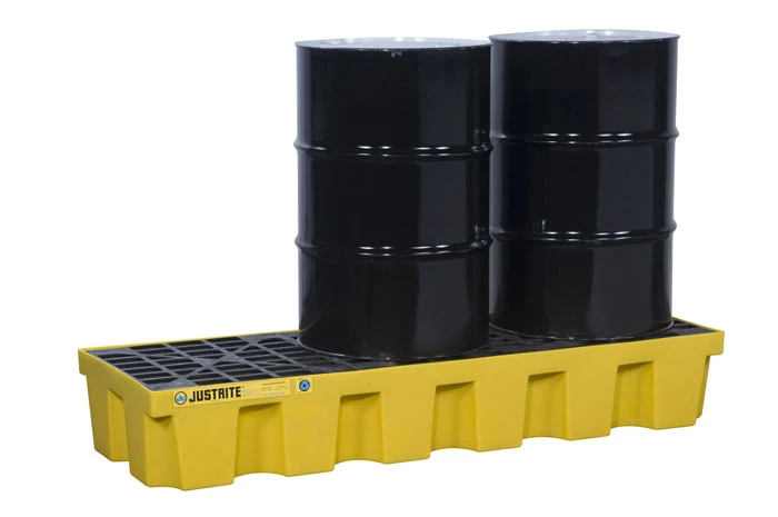 3 drum Plastic Pallet, In-line, with Drain, EcoPolyBlend™, Yellow - 28628