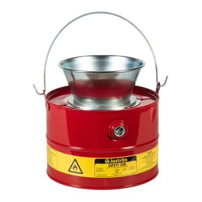 3 Gallon Steel Drain Can, Plated Steel Funnel, Red