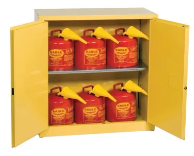 30 Gallon, 2 Door, Manual Close, Flammable Liquid Cabinet Combo with 6 UI50FS Safety Cans, Yellow - 1932XSC6