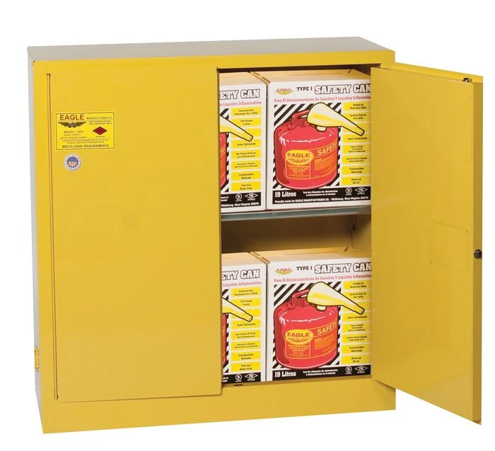 30 Gallon, 2 Door, Self Close, Flammable Liquid Cabinet Combo with 6 UI50FS Safety Cans, Yellow - 3010XSC6