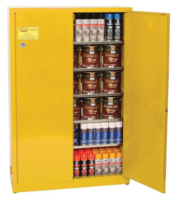30 Gallon, 5 Shelves, 2 Door, Manual Close, Aerosol Paint Safety Cabinet, Yellow - YPI77X